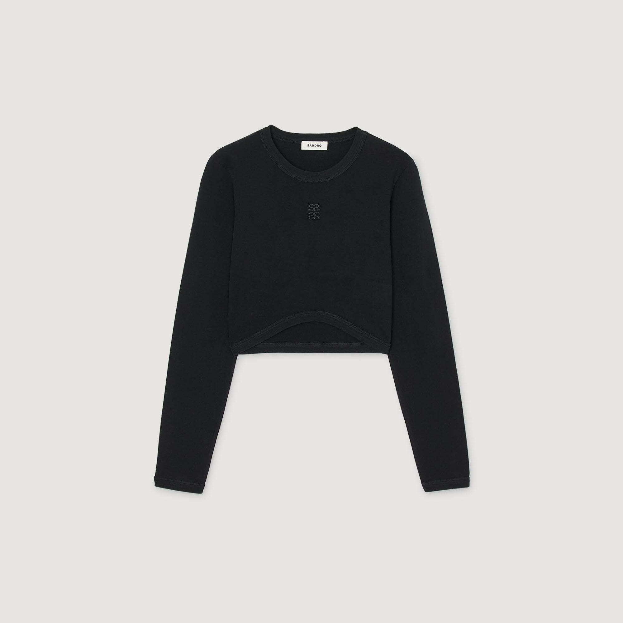 Cropped embroidered T-shirt Black Sandro Women