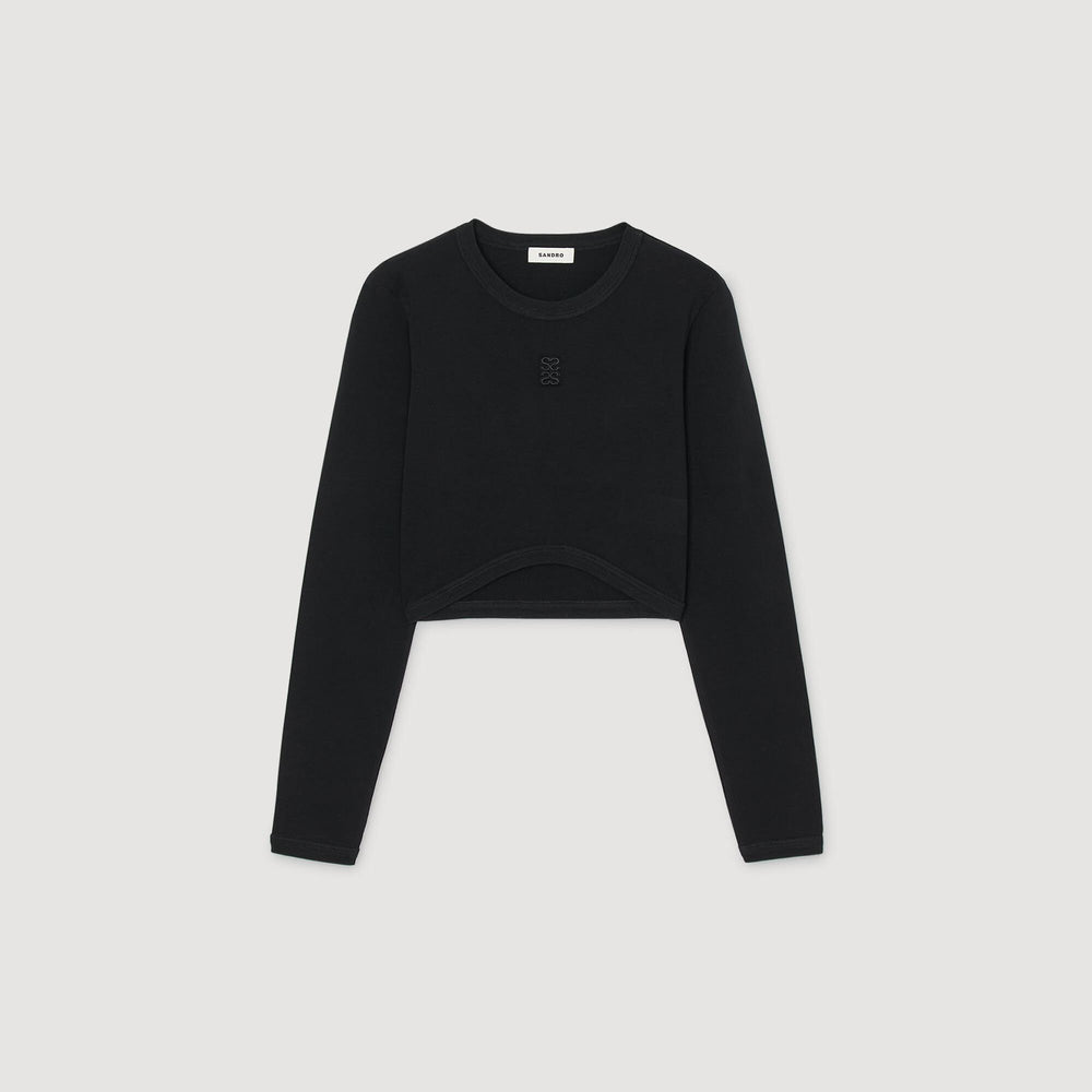 Cropped embroidered T-shirt Black Sandro Women