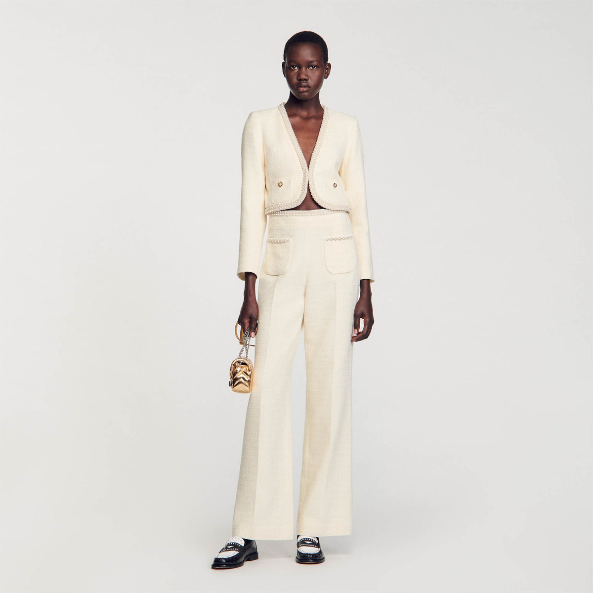 Cropped tweed jacket Ecru Sandro Women