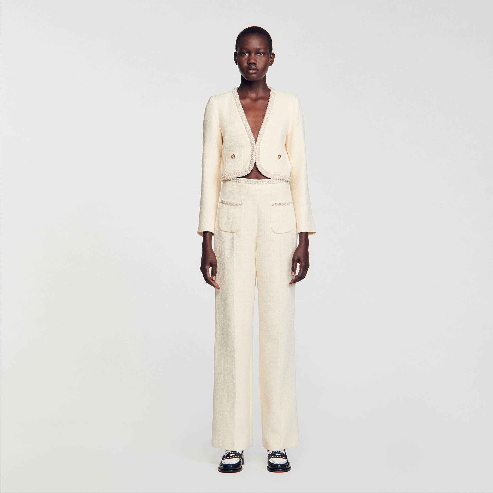 Cropped tweed jacket Ecru Sandro Women