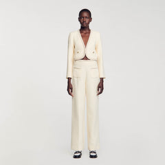 Cropped tweed jacket Ecru Sandro Women