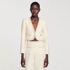 Cropped tweed jacket Ecru Sandro Women