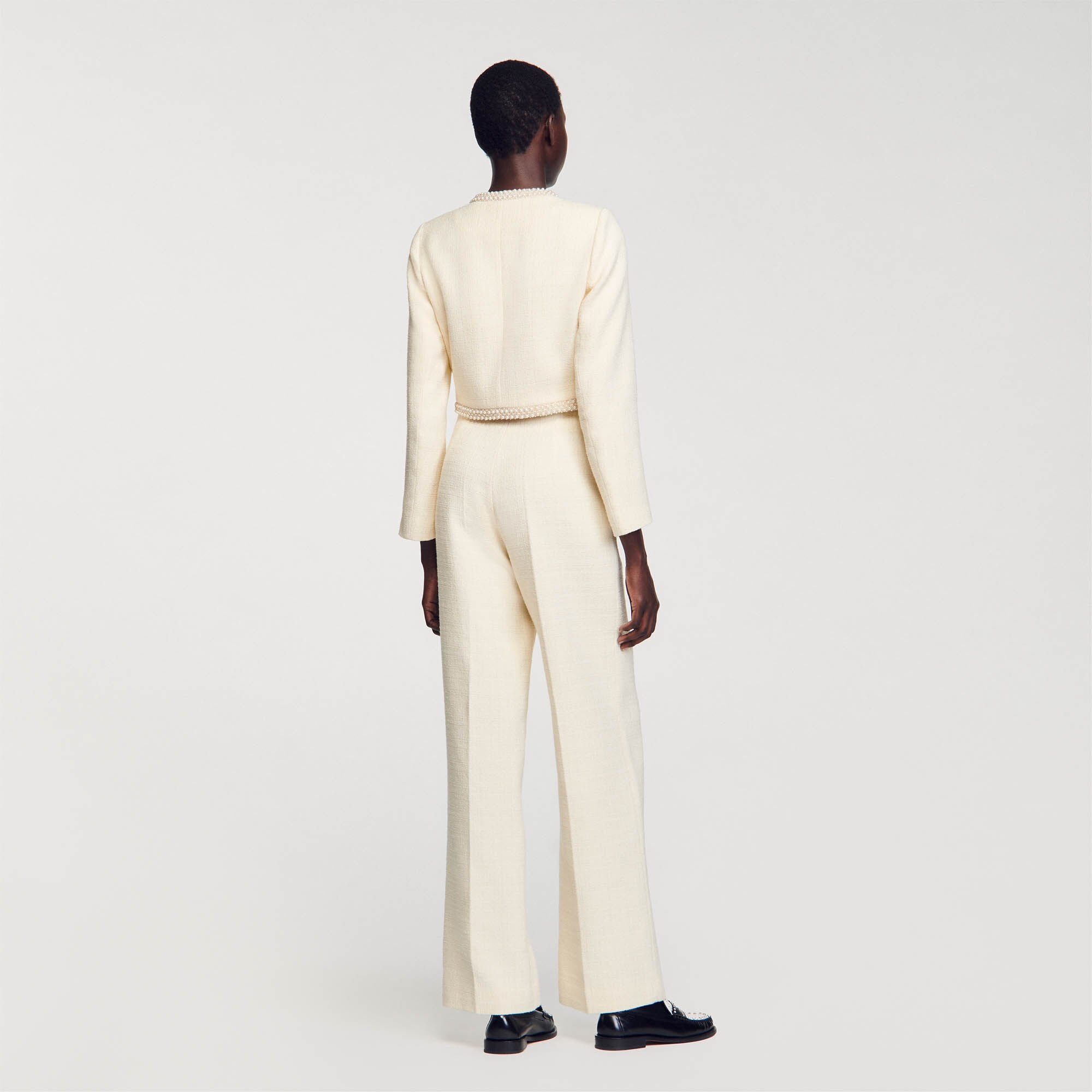 Cropped tweed jacket Ecru Sandro Women
