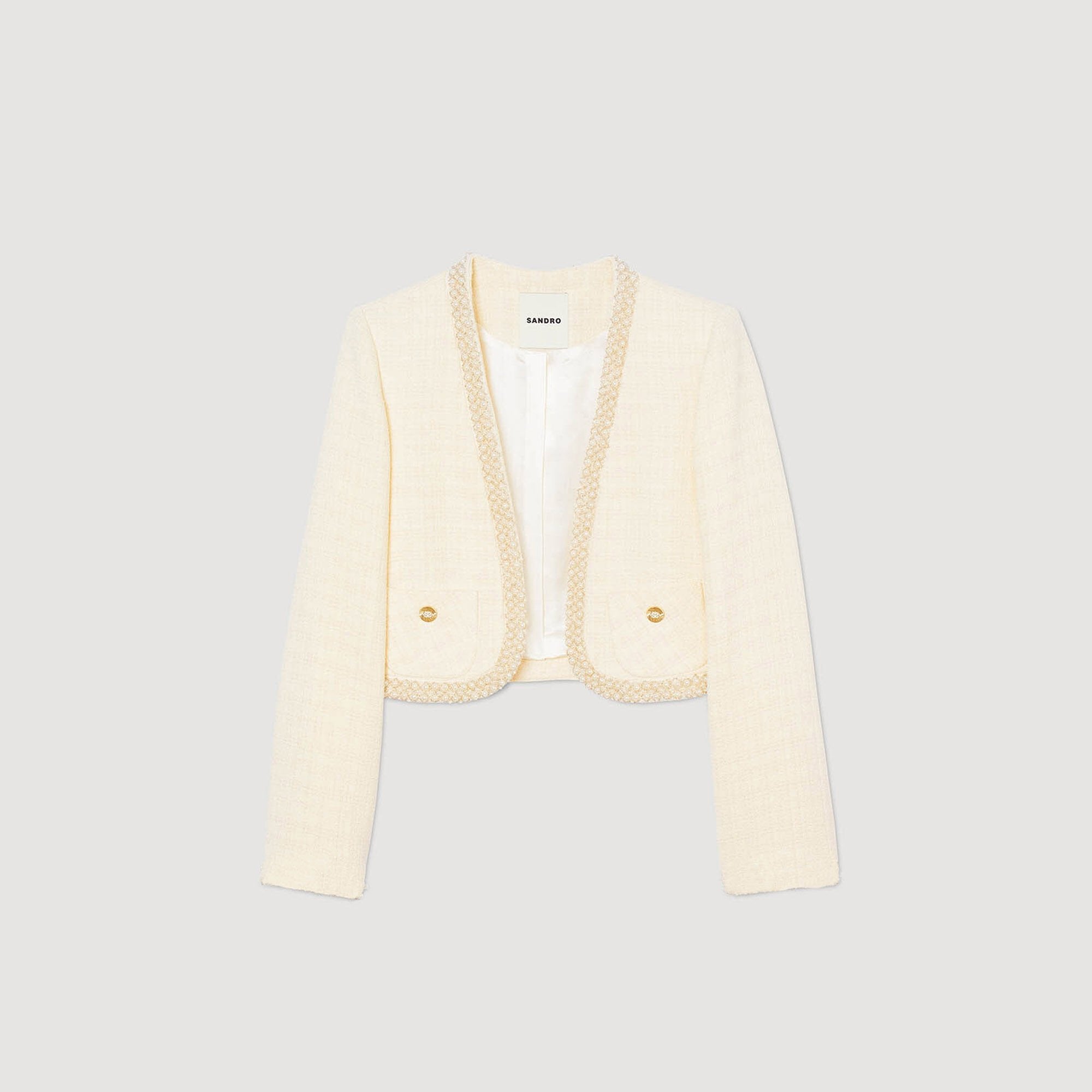Cropped tweed jacket Ecru Sandro Women