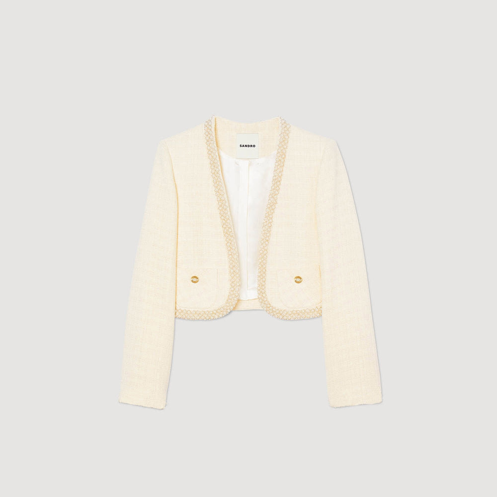 Cropped tweed jacket Ecru Sandro Women