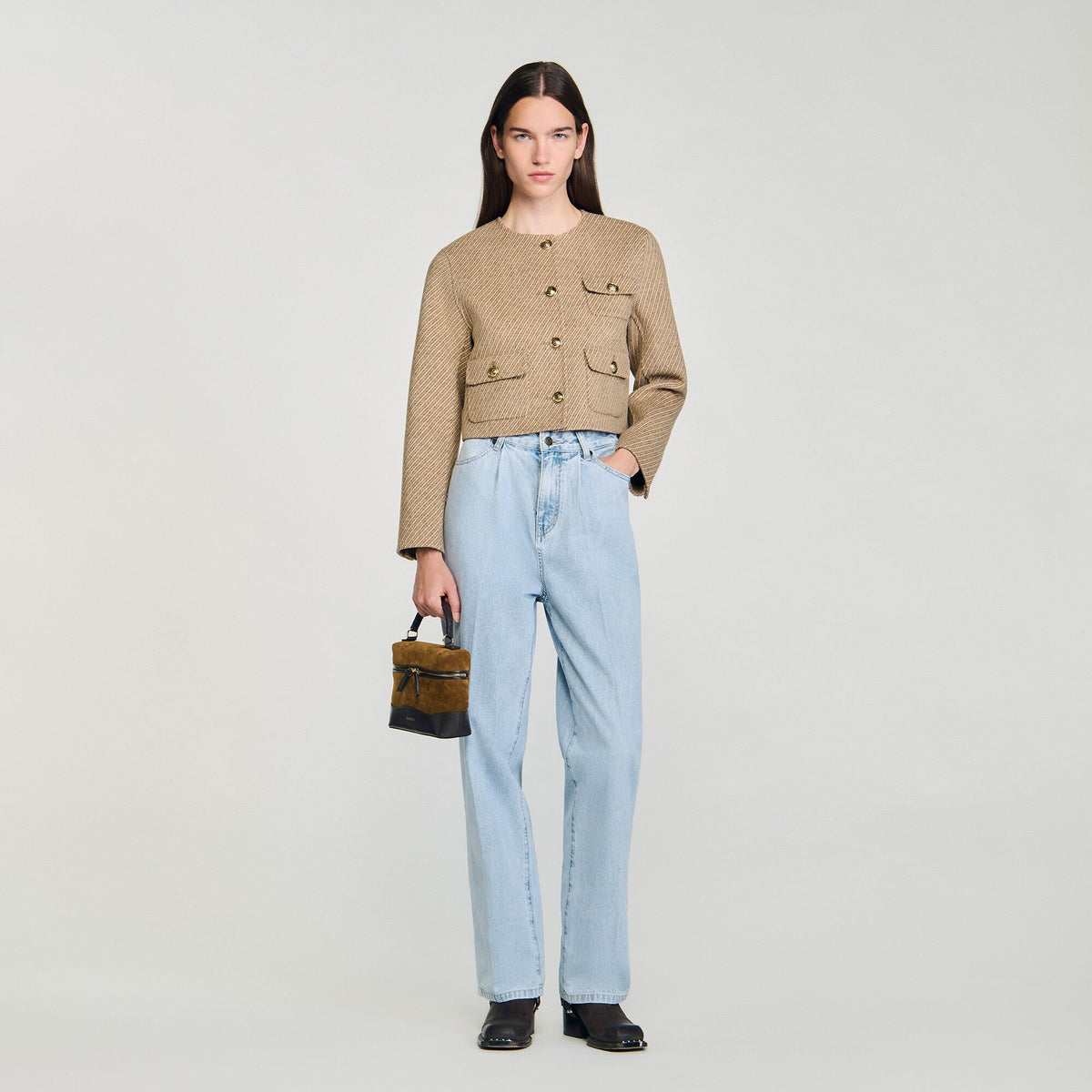 Cropped button-down jacket Beige Sandro Women