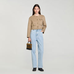 Cropped button-down jacket Beige Sandro Women