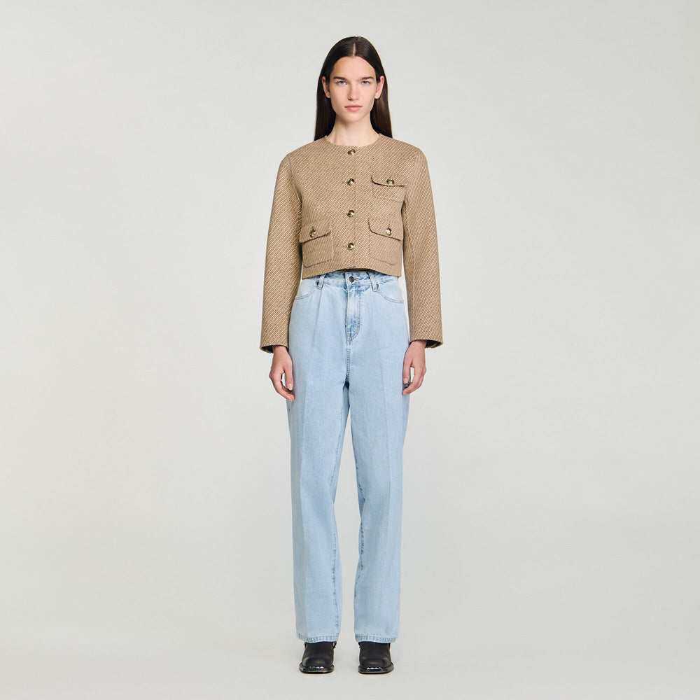 Cropped button-down jacket Beige Sandro Women