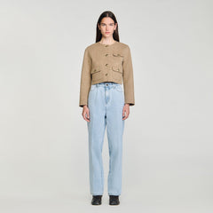 Cropped button-down jacket Beige Sandro Women