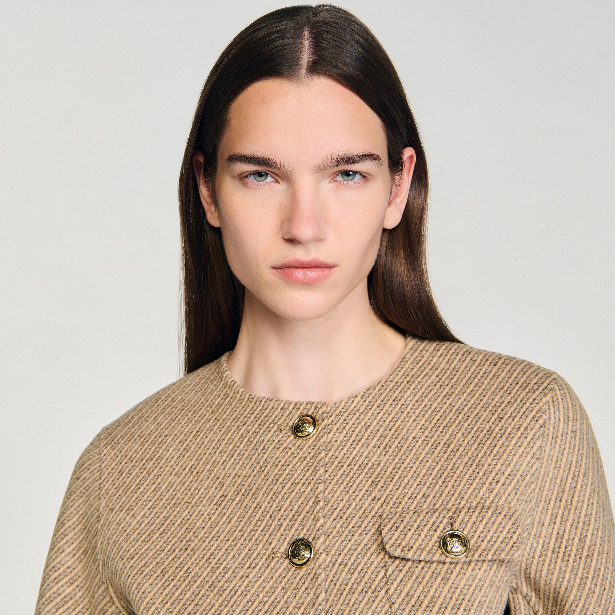 Cropped button-down jacket Beige Sandro Women
