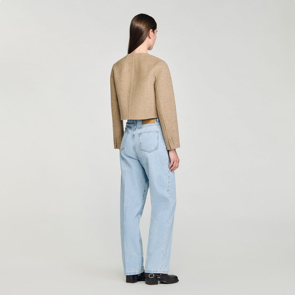 Cropped button-down jacket Beige Sandro Women