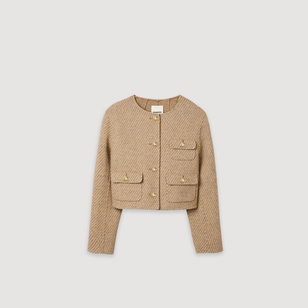 Cropped button-down jacket Beige Sandro Women