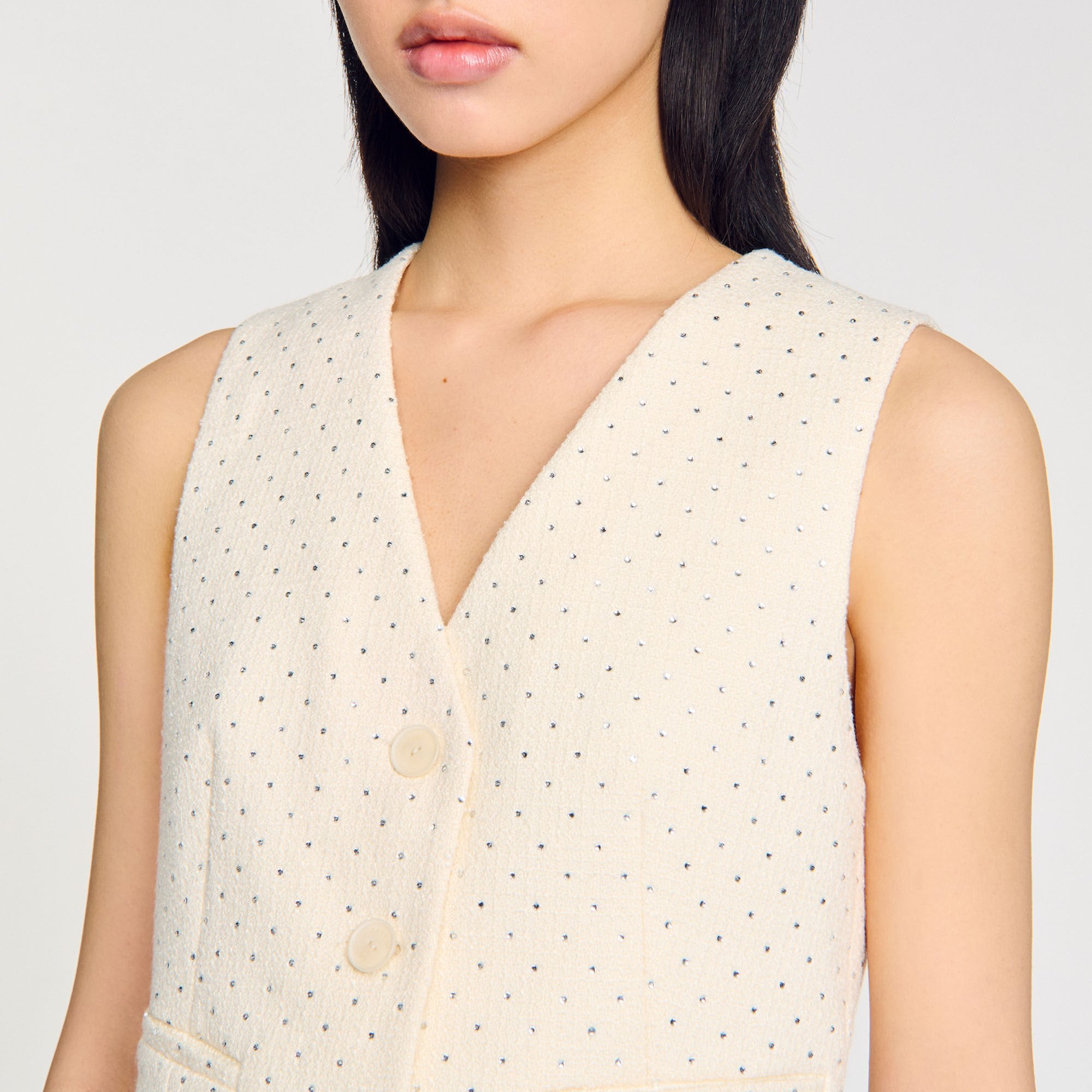 Rhinestone tweed jacket Ecru Sandro Women