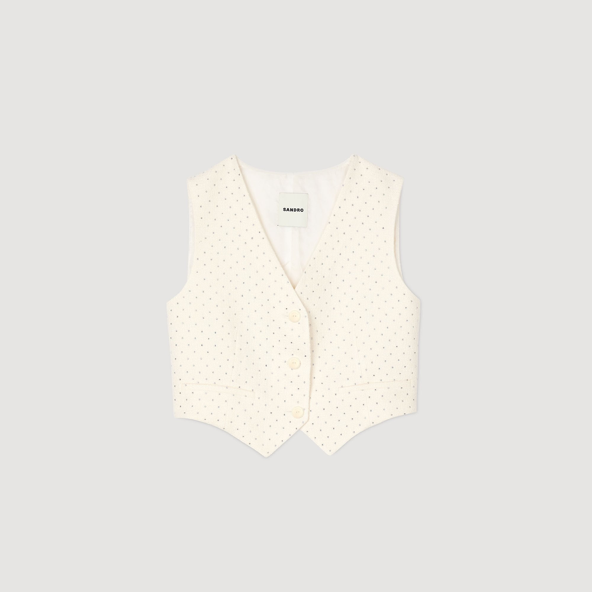 Rhinestone tweed jacket Ecru Sandro Women