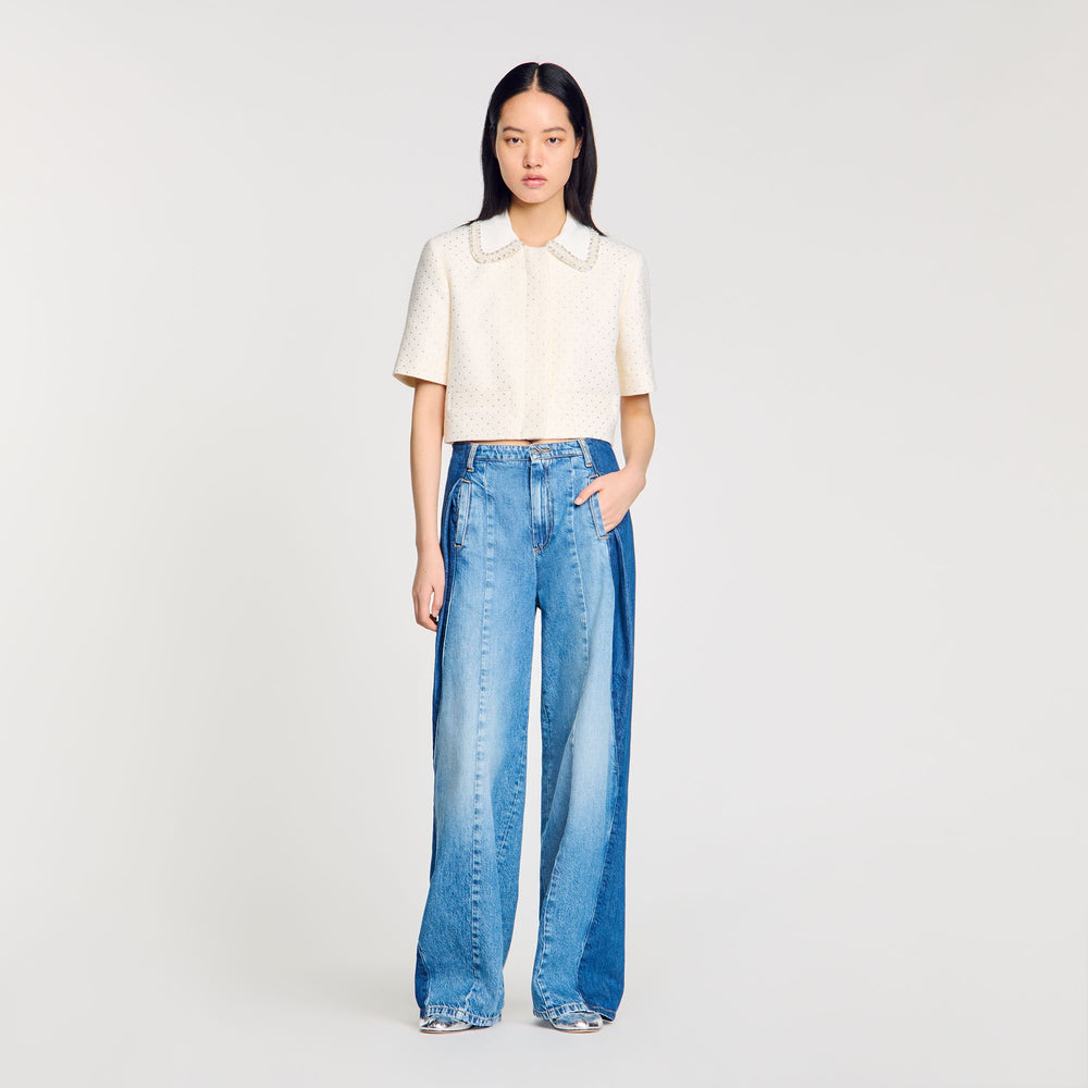 Short-sleeved rhinestone jacket Ecru Sandro Women