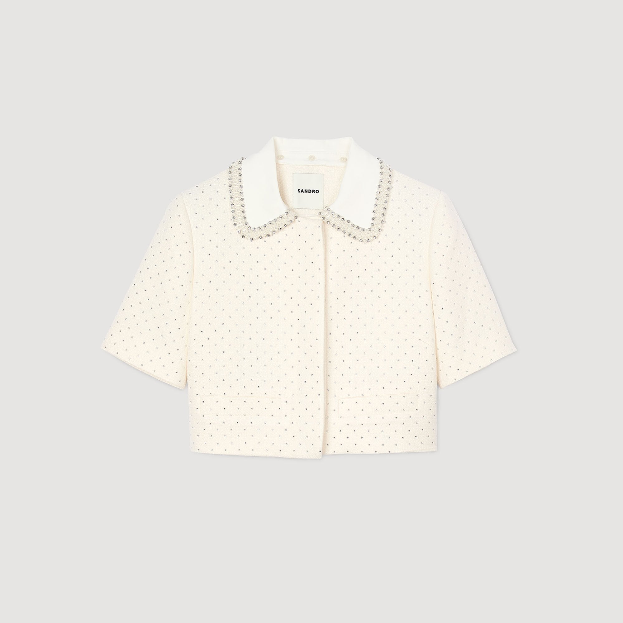 Short-sleeved rhinestone jacket Ecru Sandro Women