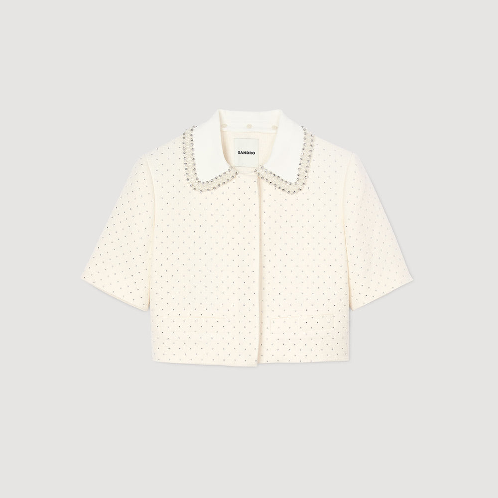 Short-sleeved rhinestone jacket Ecru Sandro Women