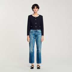 Jacket with beaded collar Black Sandro Women