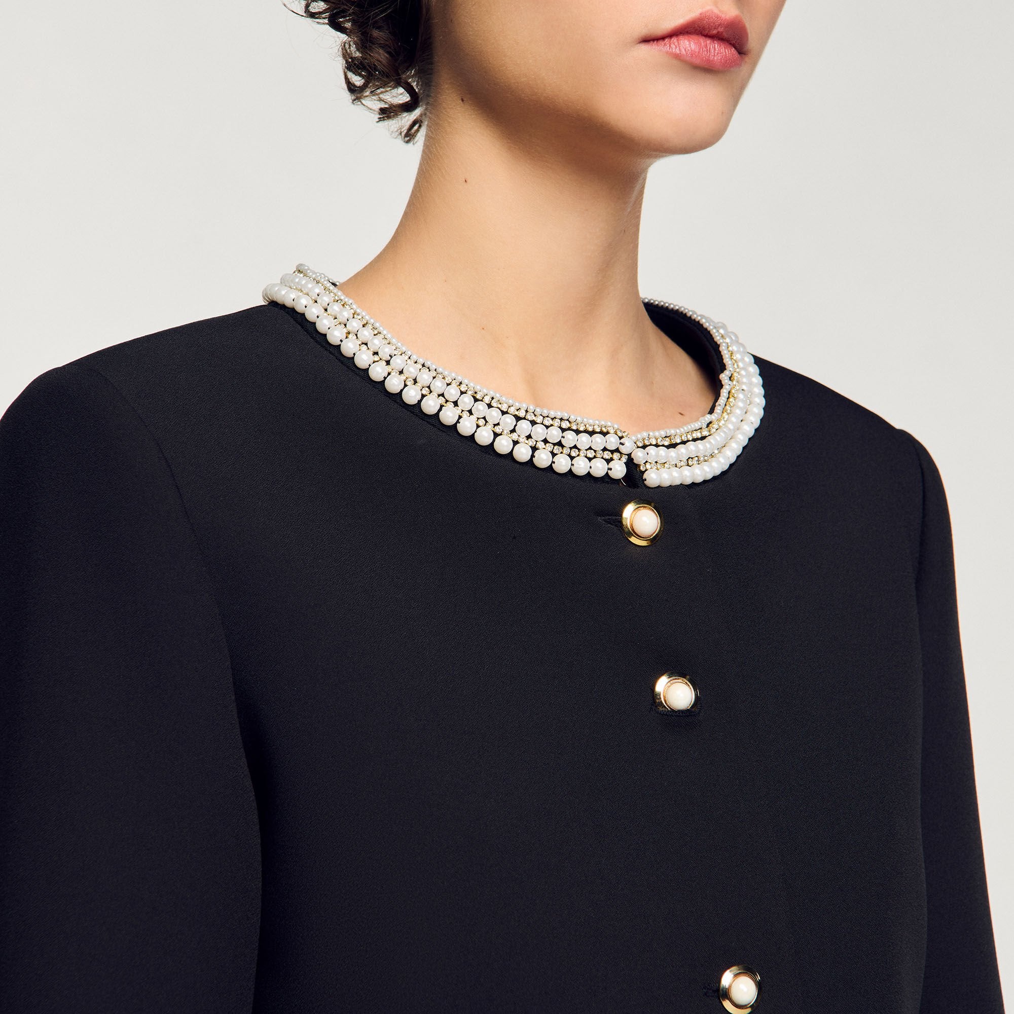 Jacket with beaded collar Black Sandro Women