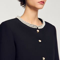 Jacket with beaded collar Black Sandro Women