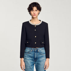 Jacket with beaded collar Black Sandro Women
