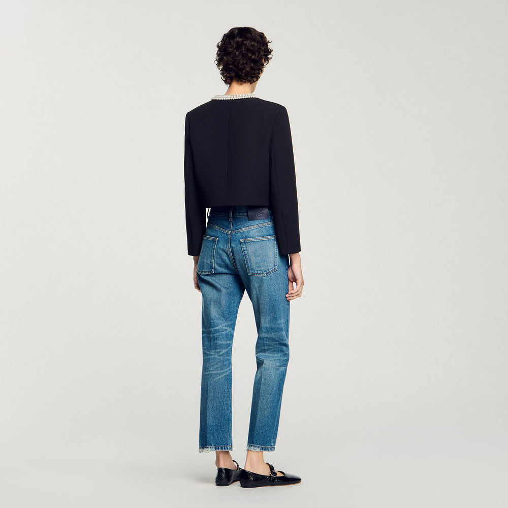Jacket with beaded collar Black Sandro Women