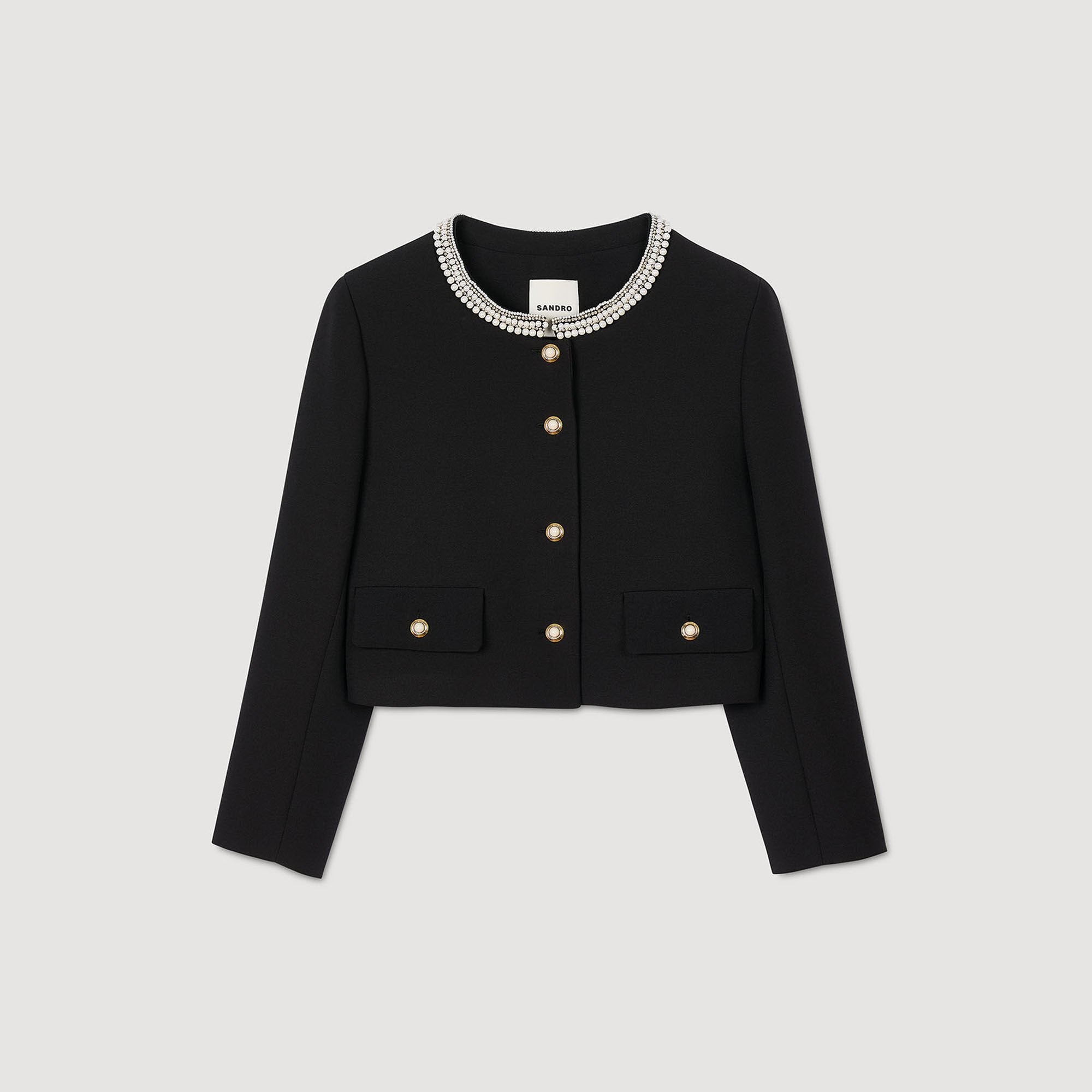 Jacket with beaded collar Black Sandro Women