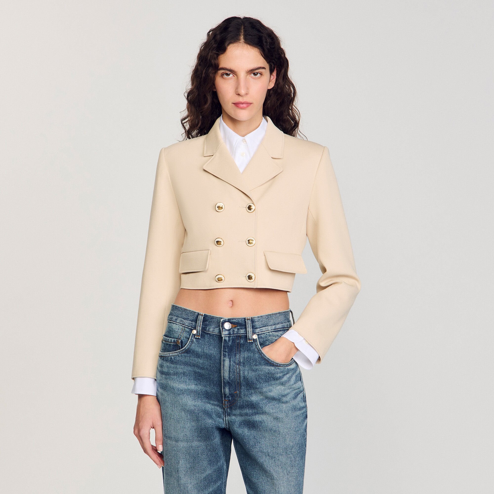 Cropped buttoned jacket Sand Sandro Women