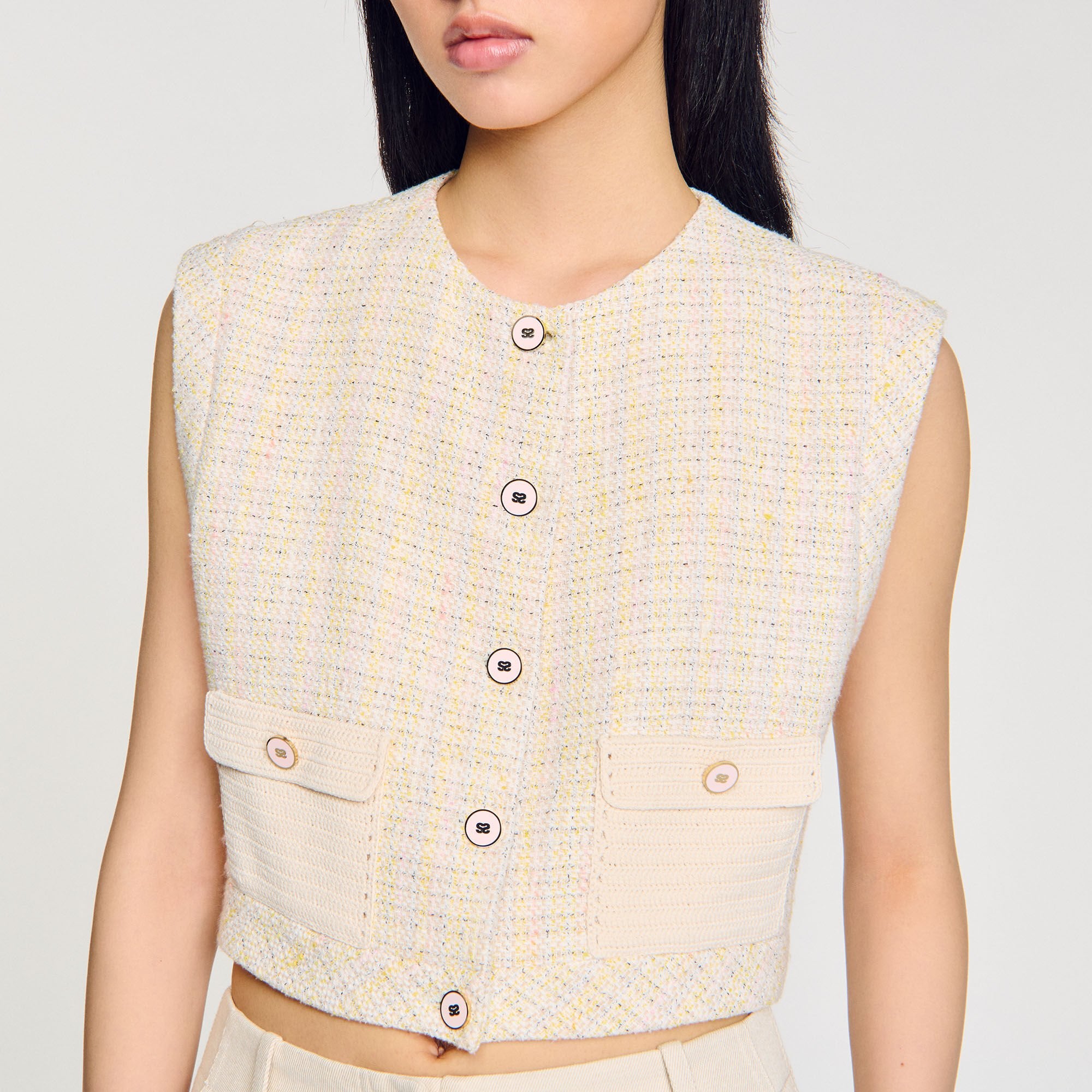 Decorative tweed jacket Yellow / Ecru Sandro Women