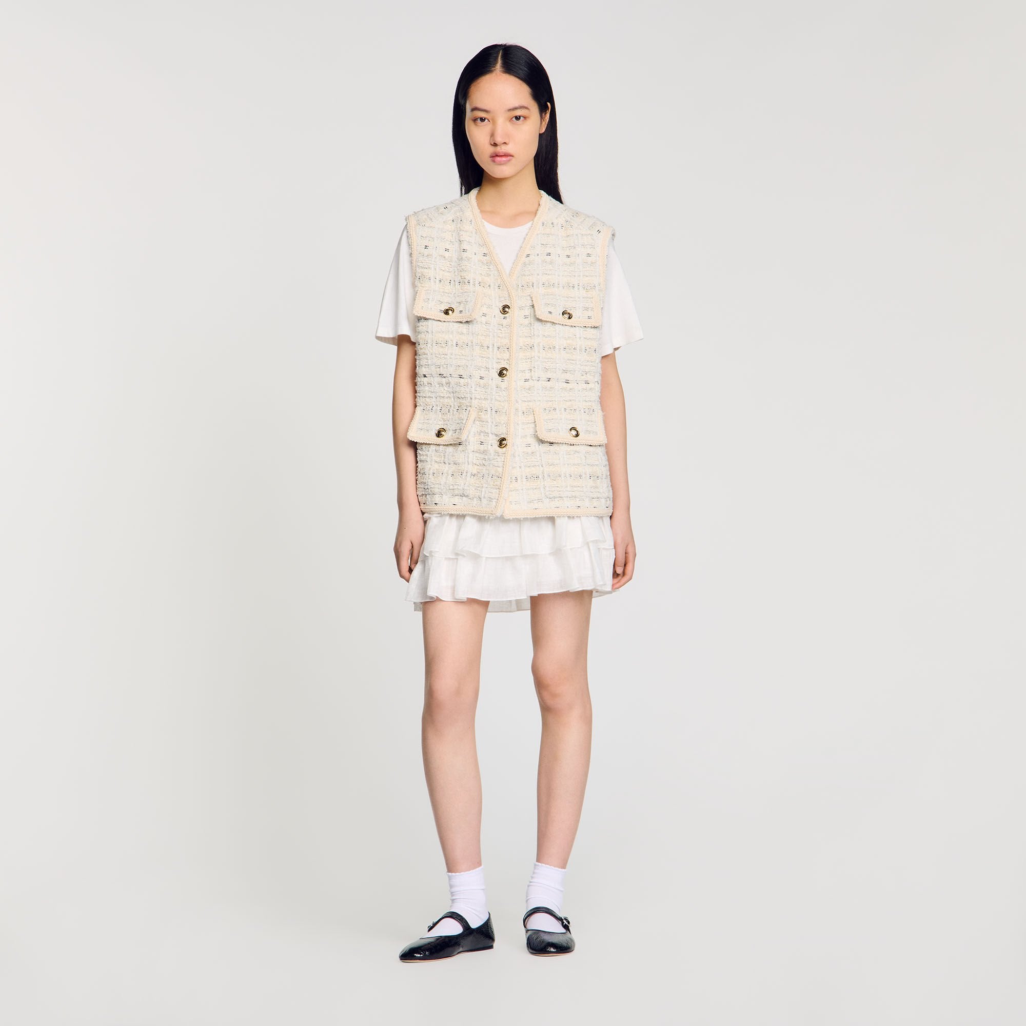 Sleeveless tweed jacket Ecru / Lurex Sandro Women