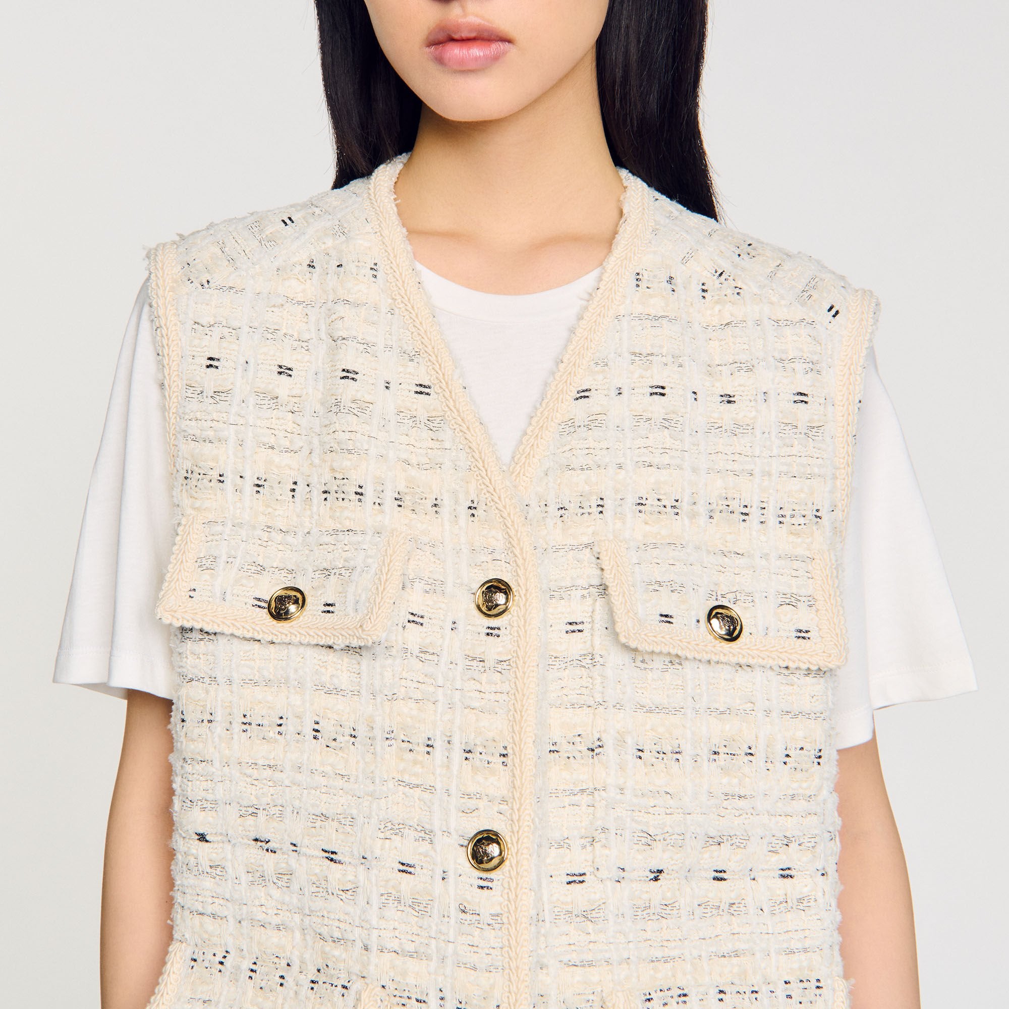 Sleeveless tweed jacket Ecru / Lurex Sandro Women