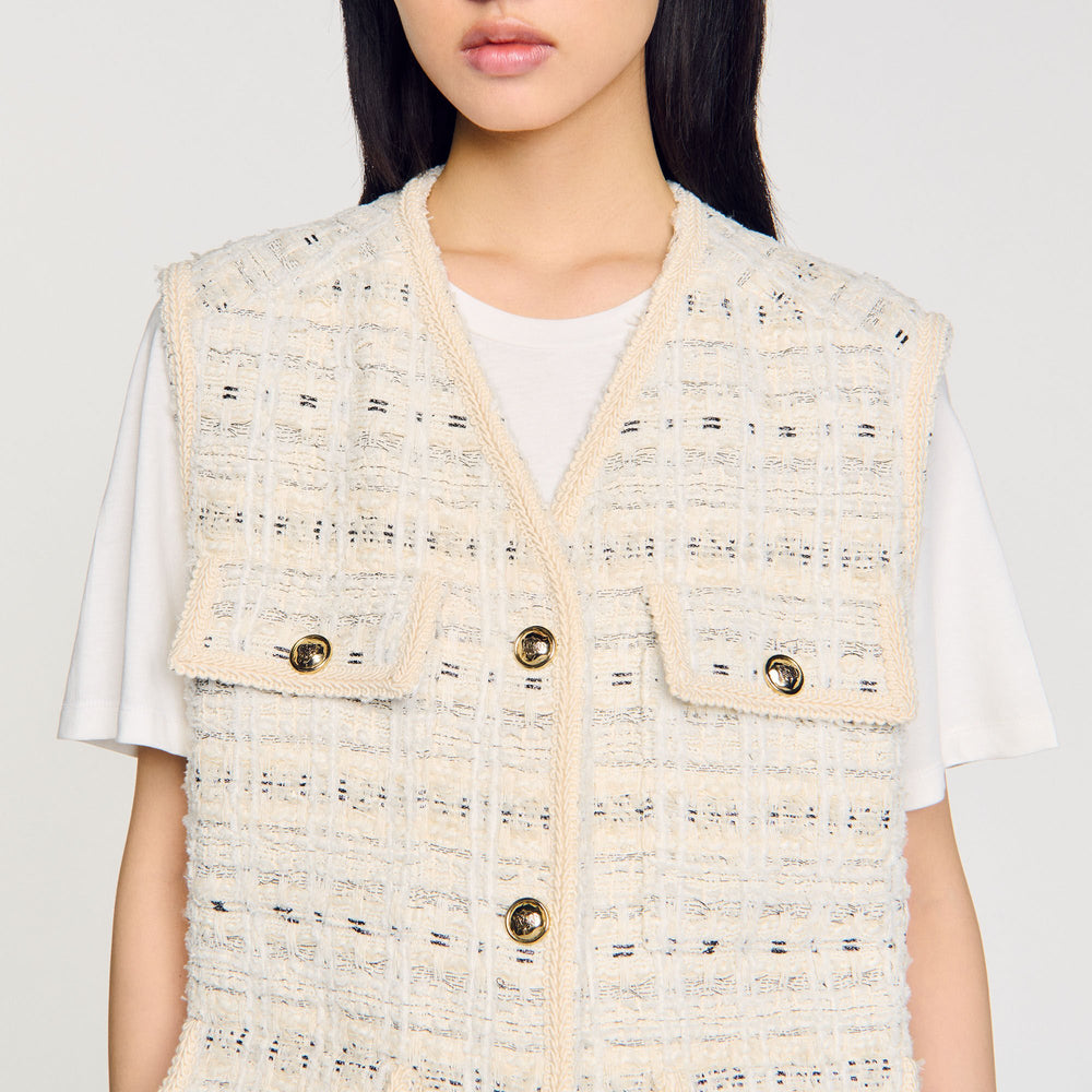 Sleeveless tweed jacket Ecru / Lurex Sandro Women