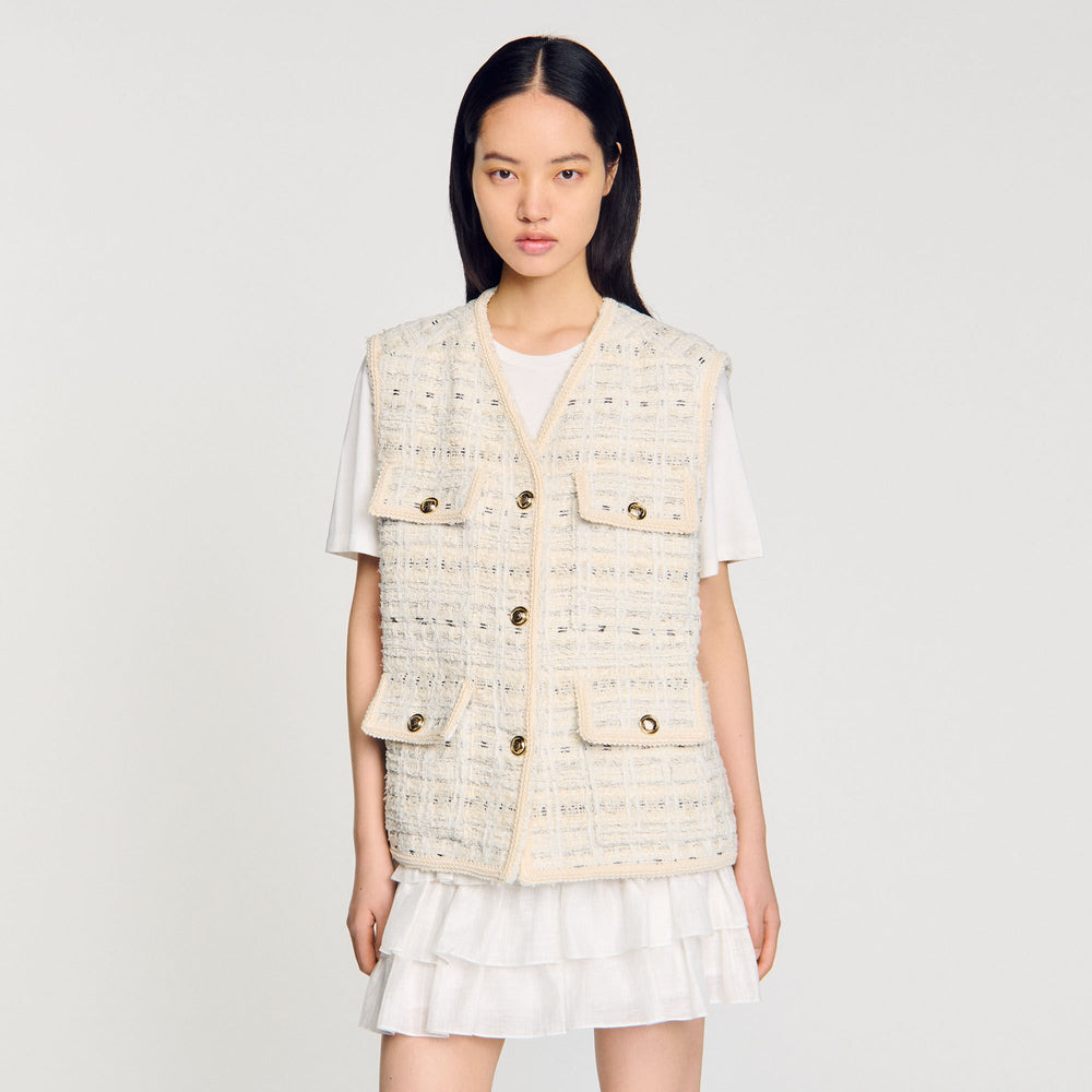 Sleeveless tweed jacket Ecru / Lurex Sandro Women