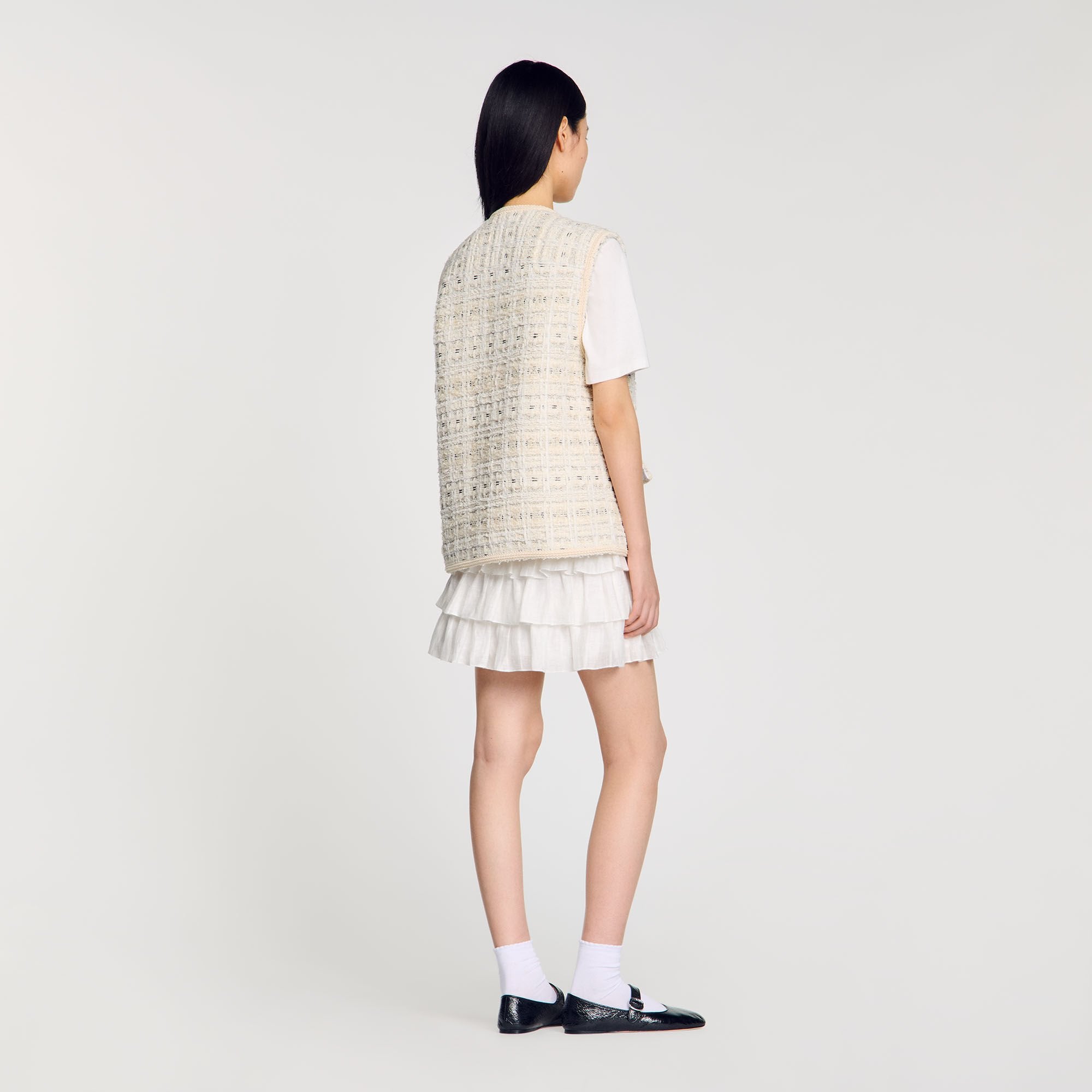 Sleeveless tweed jacket Ecru / Lurex Sandro Women
