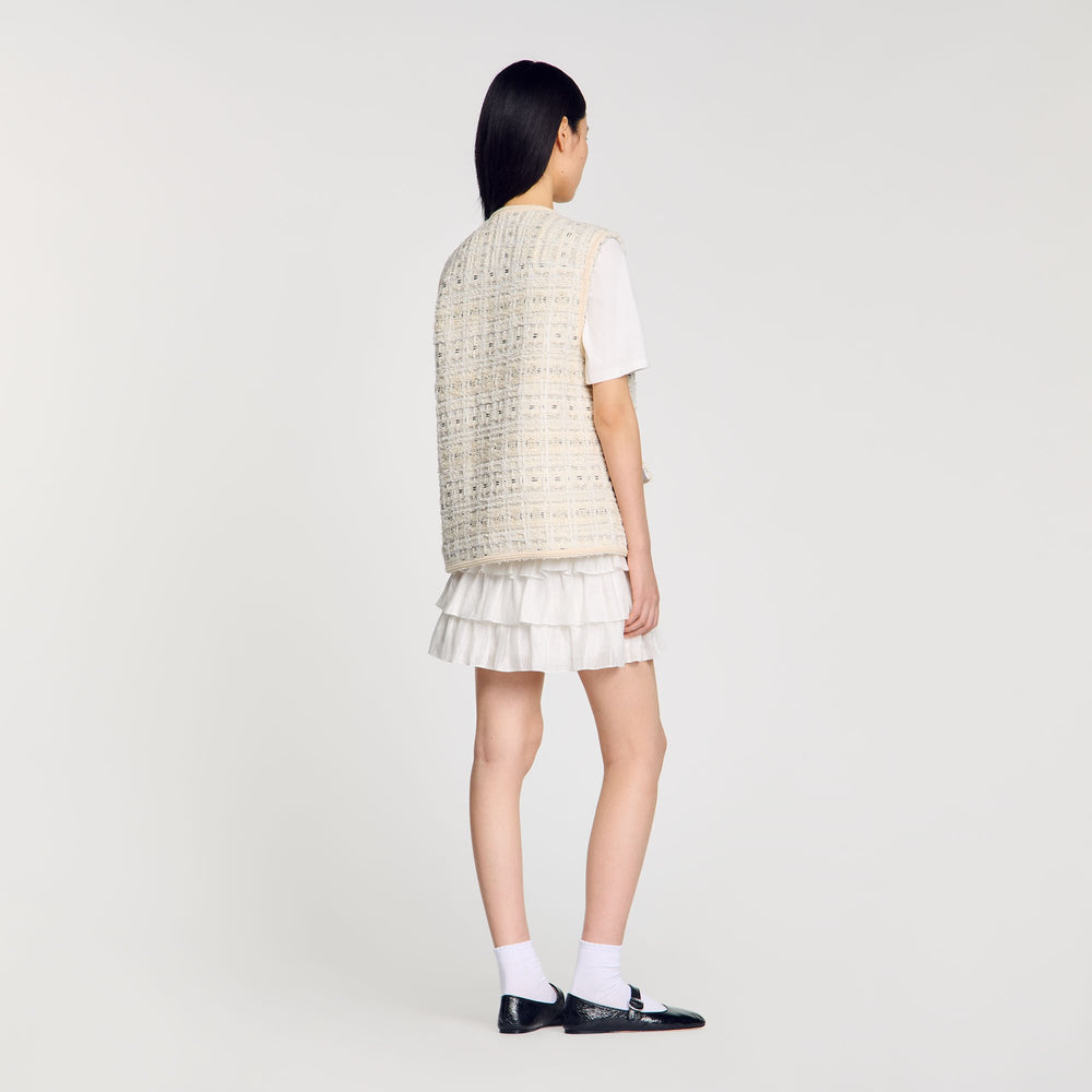 Sleeveless tweed jacket Ecru / Lurex Sandro Women