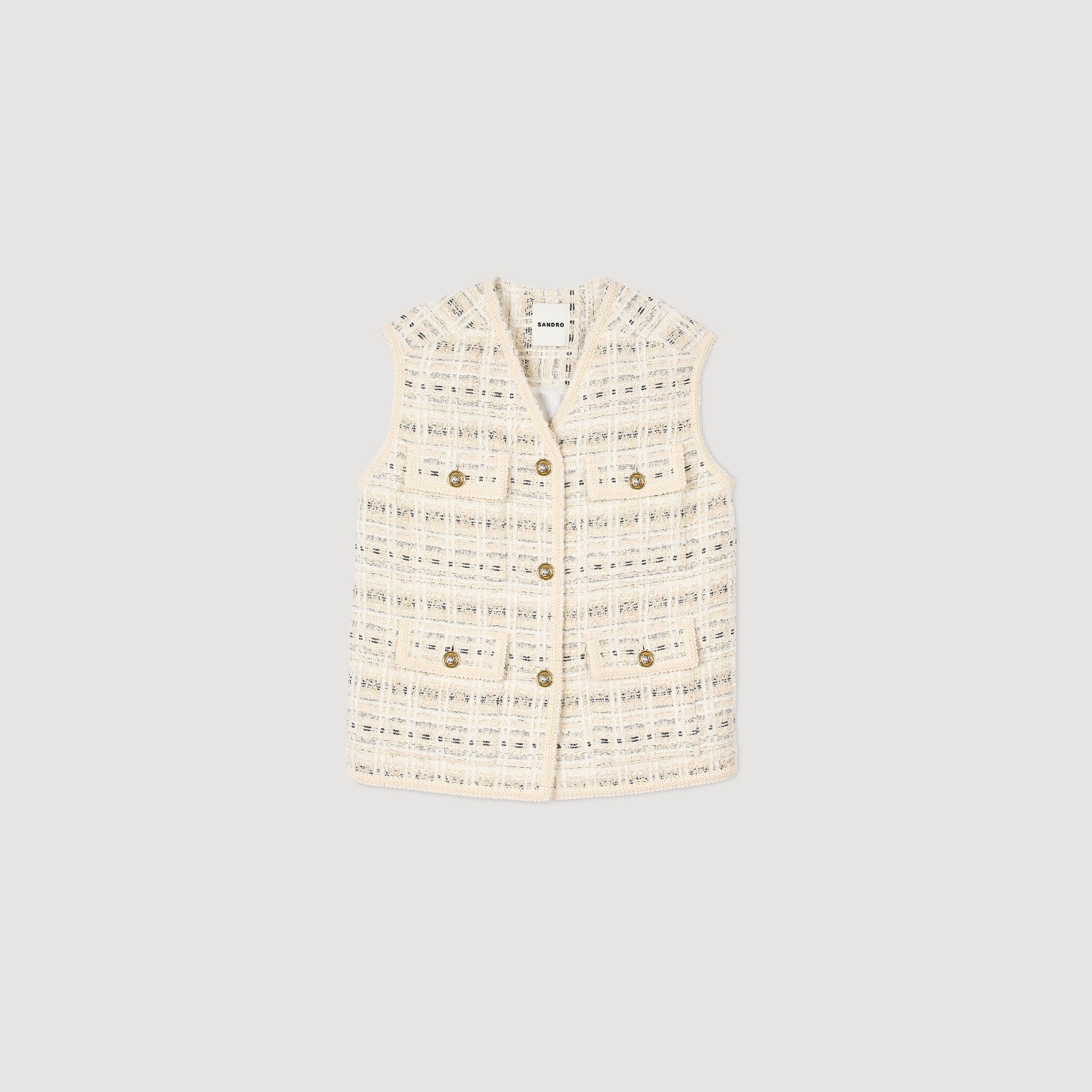 Sleeveless tweed jacket Ecru / Lurex Sandro Women