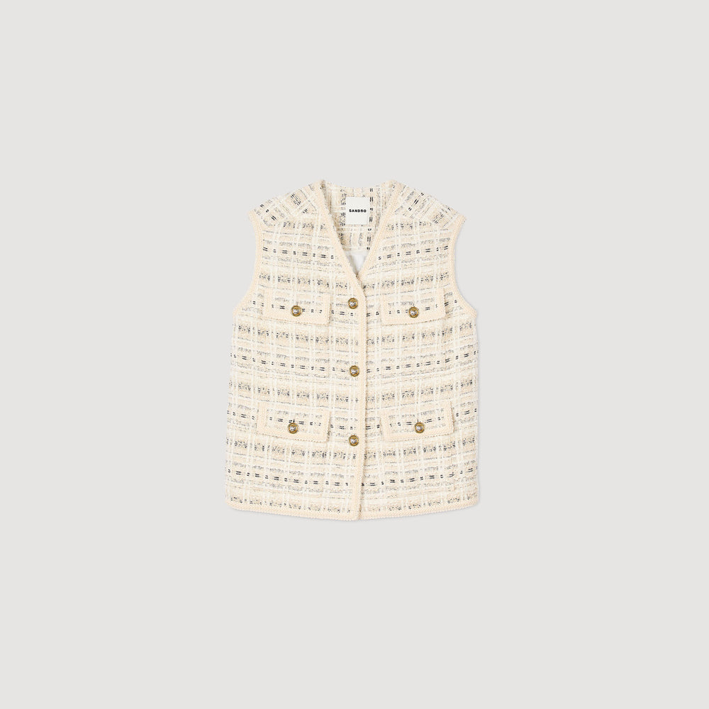 Sleeveless tweed jacket Ecru / Lurex Sandro Women