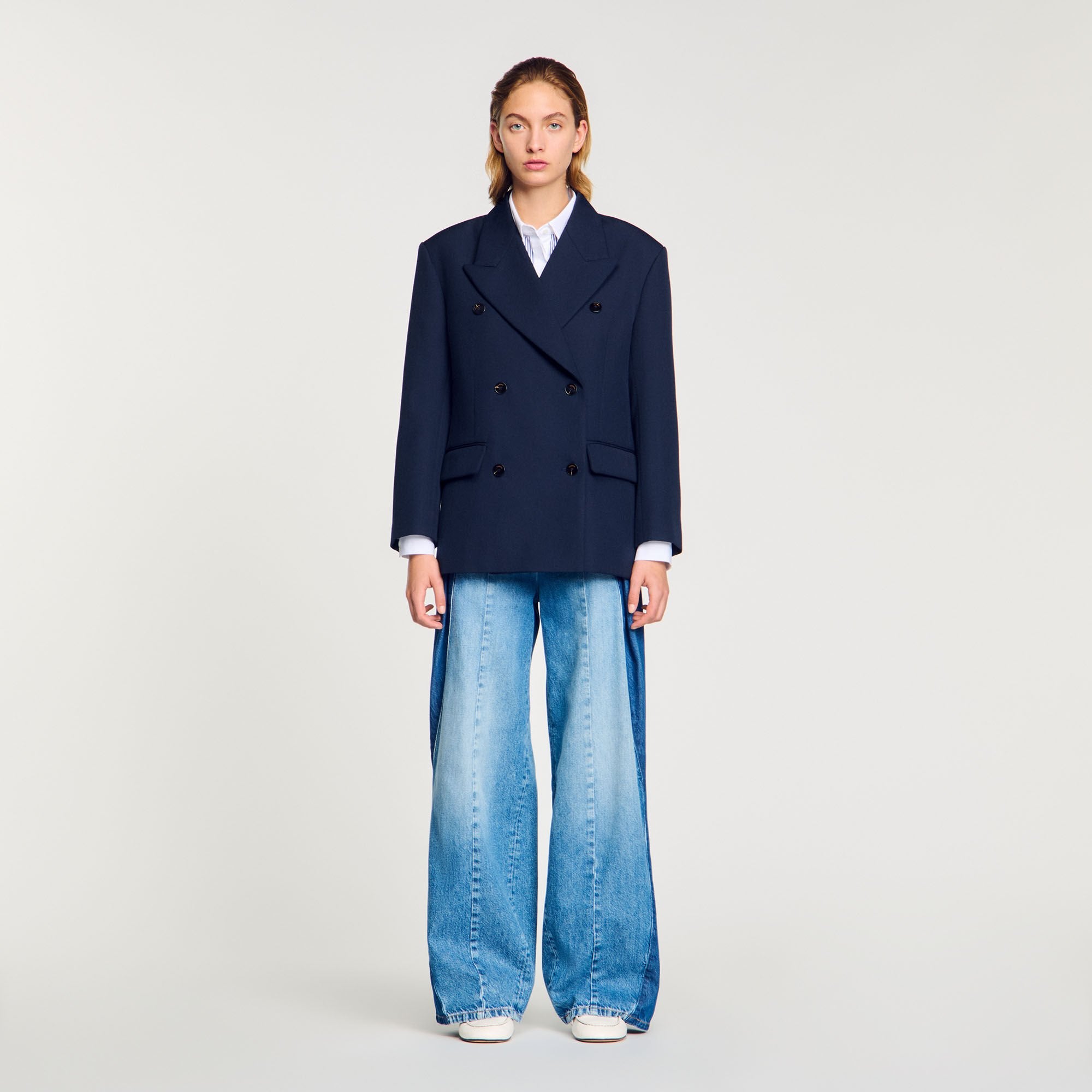 Wool blend suit jacket Navy Blue Sandro Women