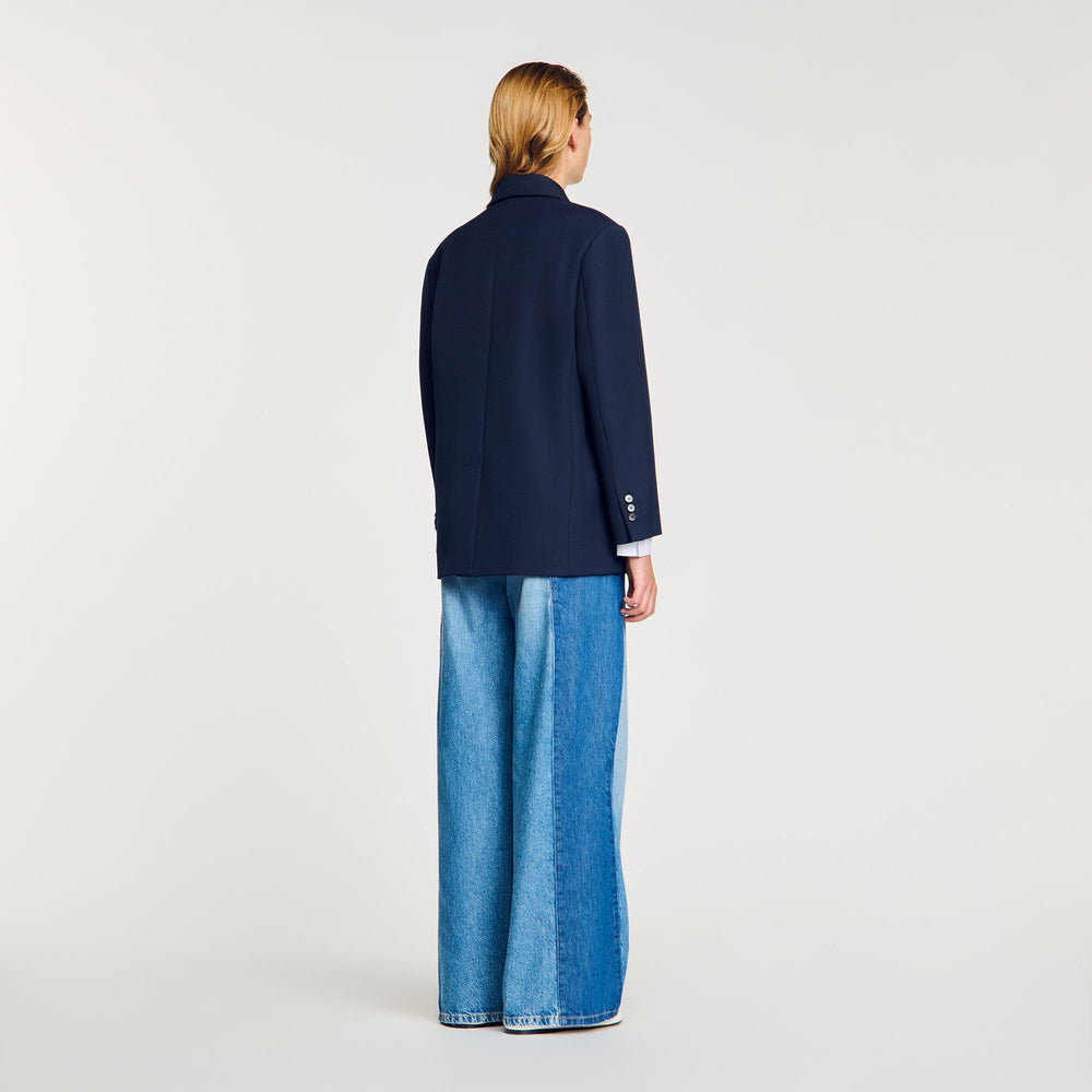 Wool blend suit jacket Navy Blue Sandro Women