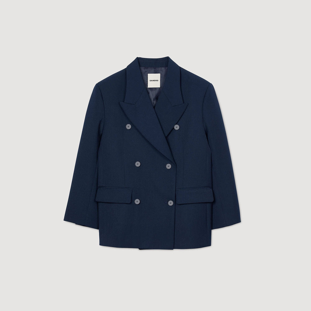 Wool blend suit jacket Navy Blue Sandro Women