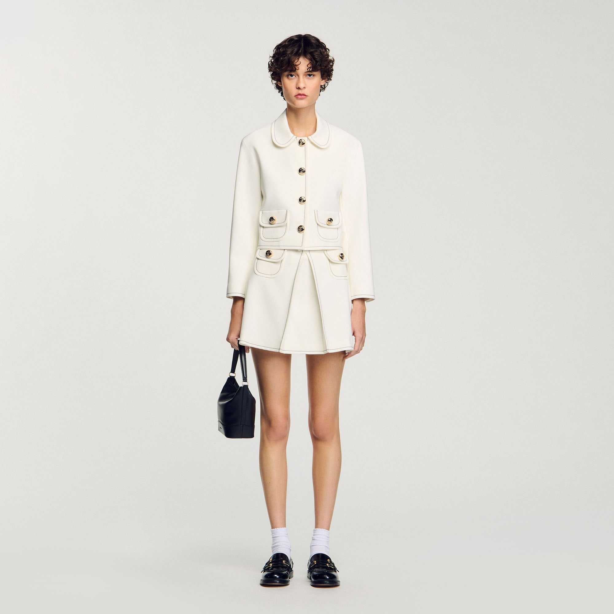 Peter Pan collar cropped jacket Ecru Sandro Women
