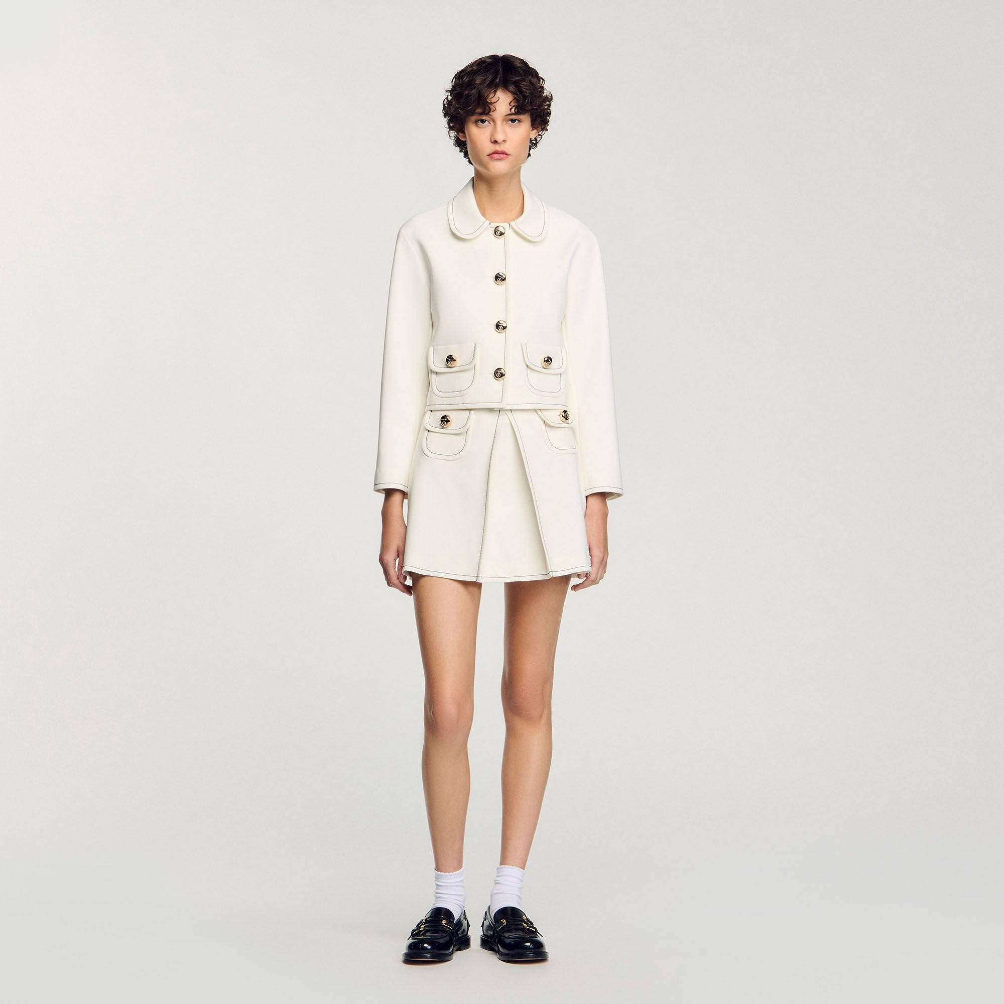 Peter Pan collar cropped jacket Ecru Sandro Women