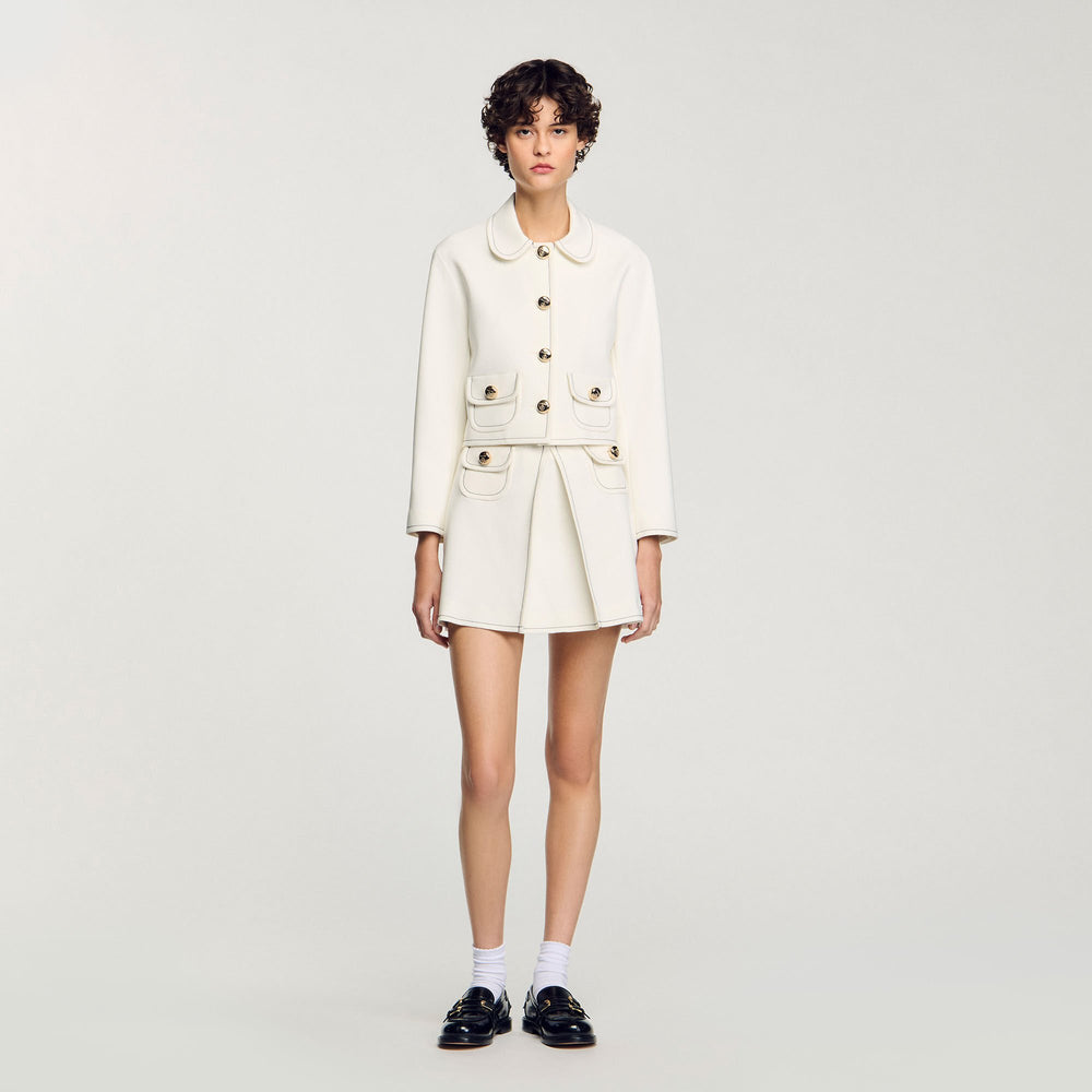 Peter Pan collar cropped jacket Ecru Sandro Women