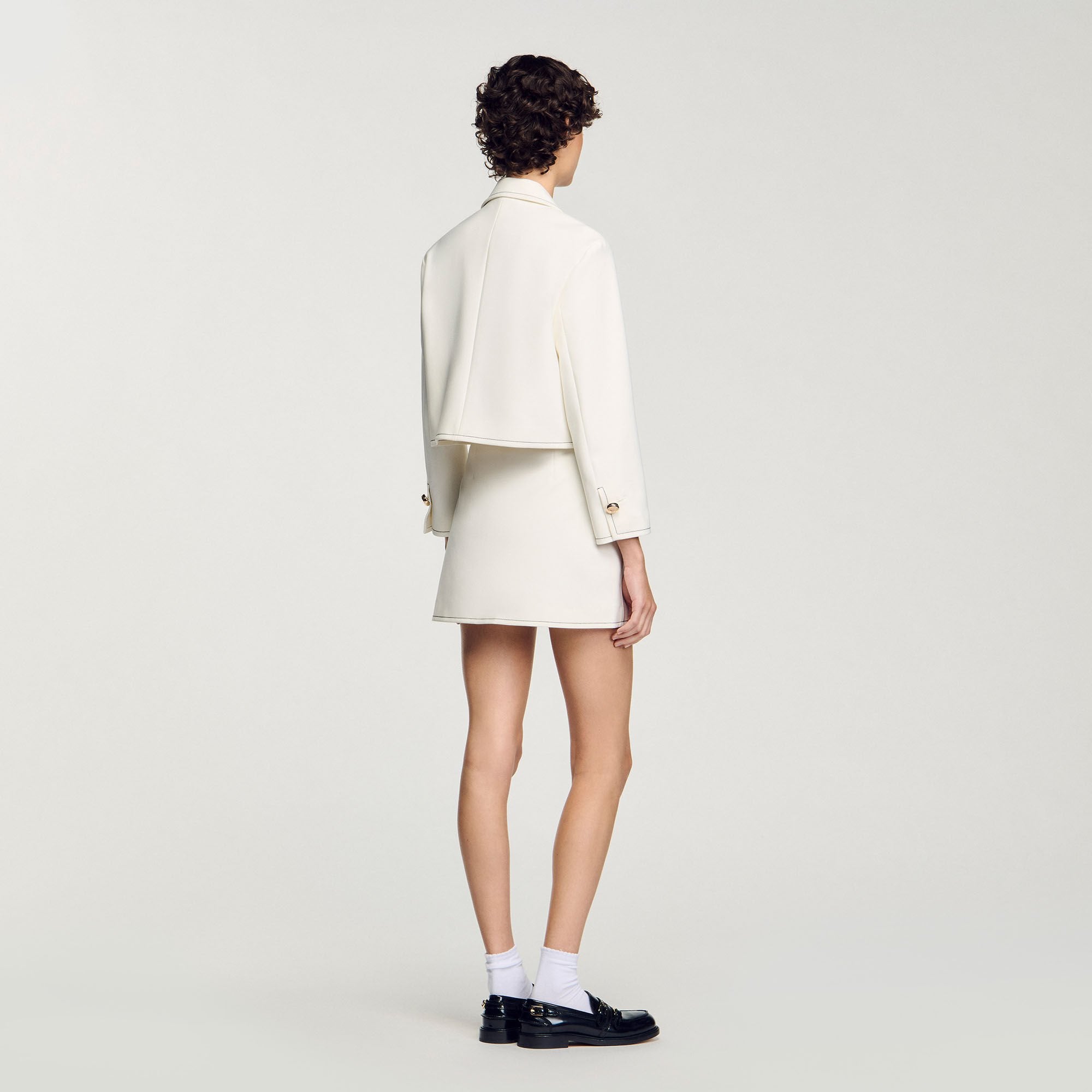 Peter Pan collar cropped jacket Ecru Sandro Women