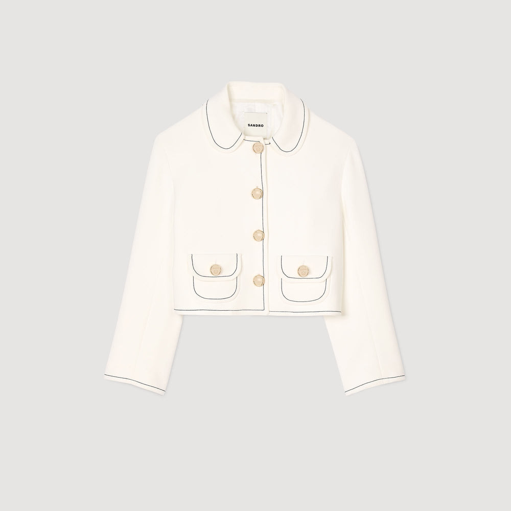 Peter Pan collar cropped jacket Ecru Sandro Women