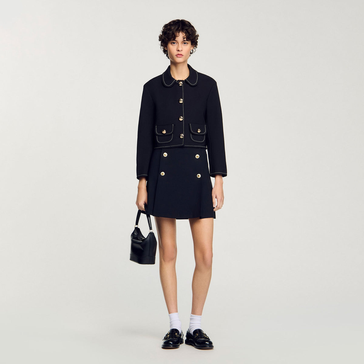 Peter Pan collar cropped jacket Black Sandro Women
