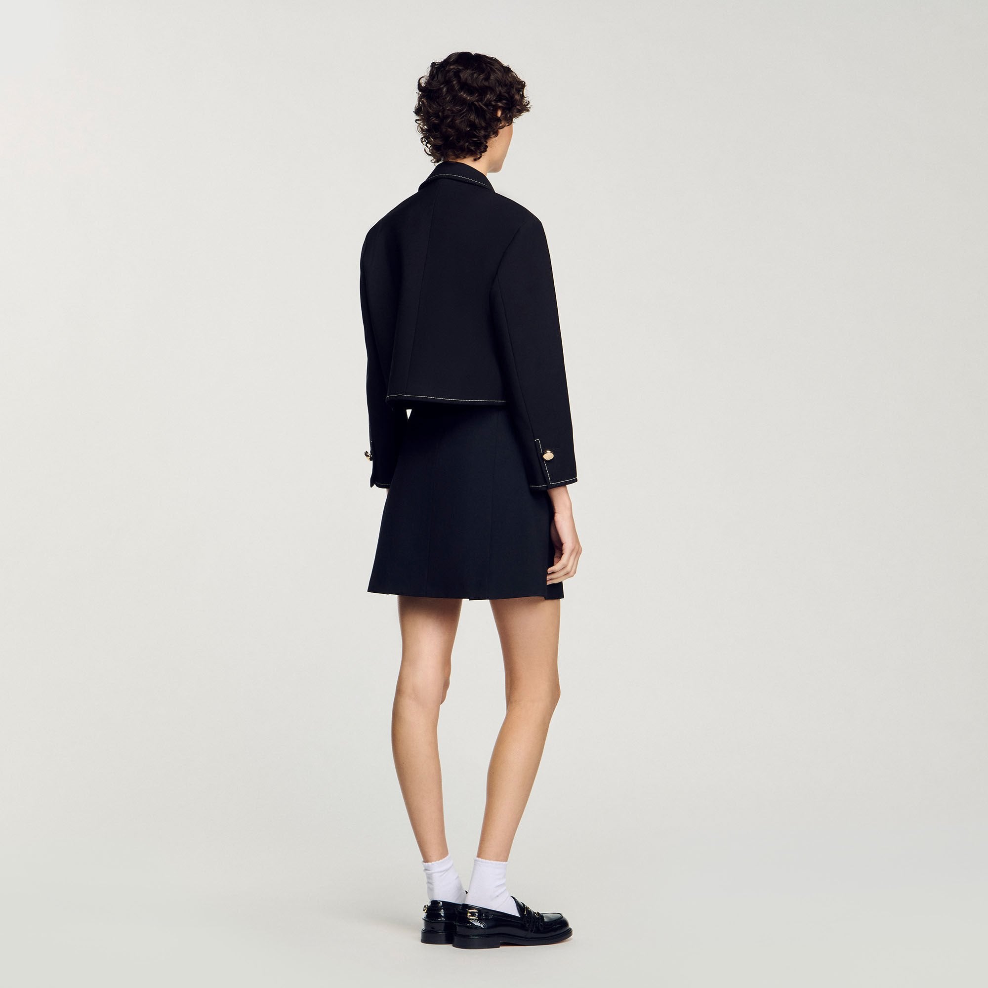 Peter Pan collar cropped jacket Black Sandro Women