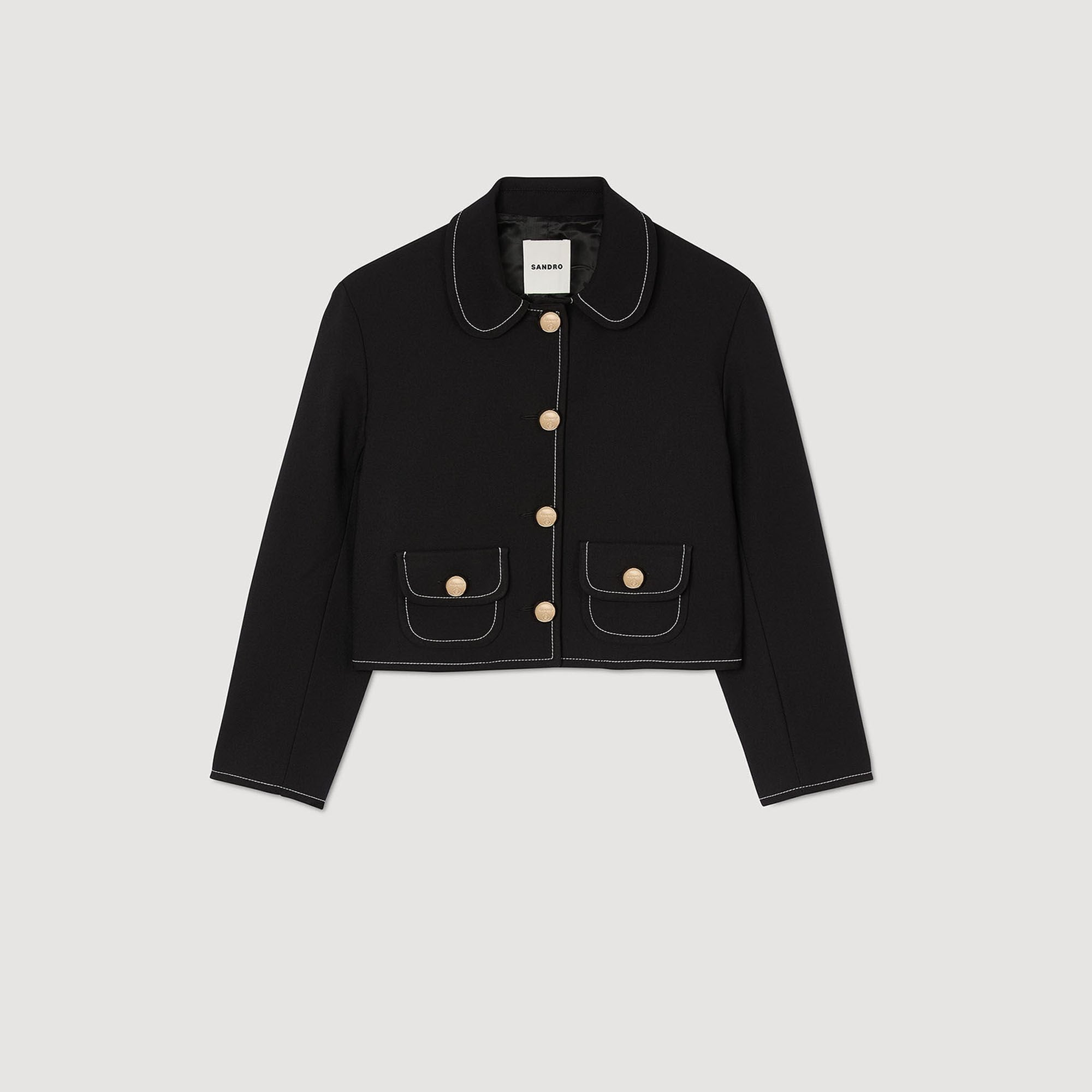 Peter Pan collar cropped jacket Black Sandro Women