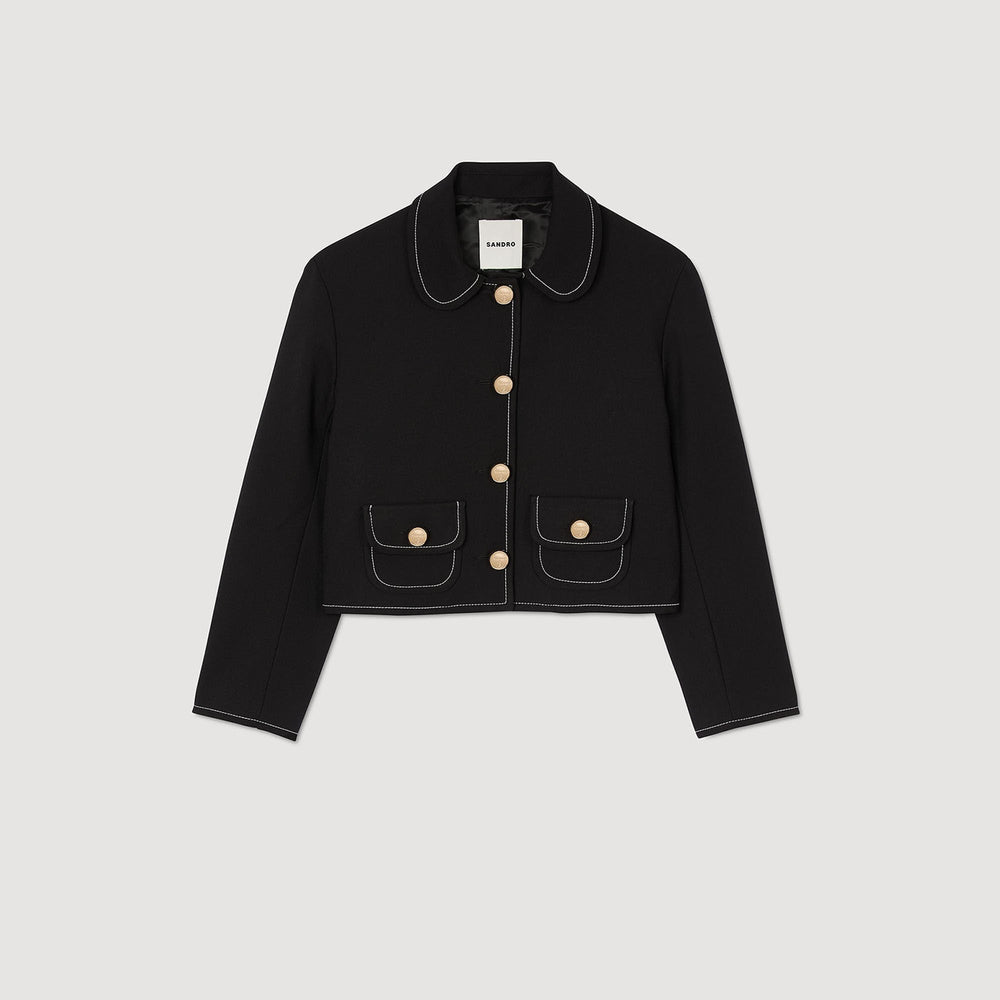 Peter Pan collar cropped jacket Black Sandro Women
