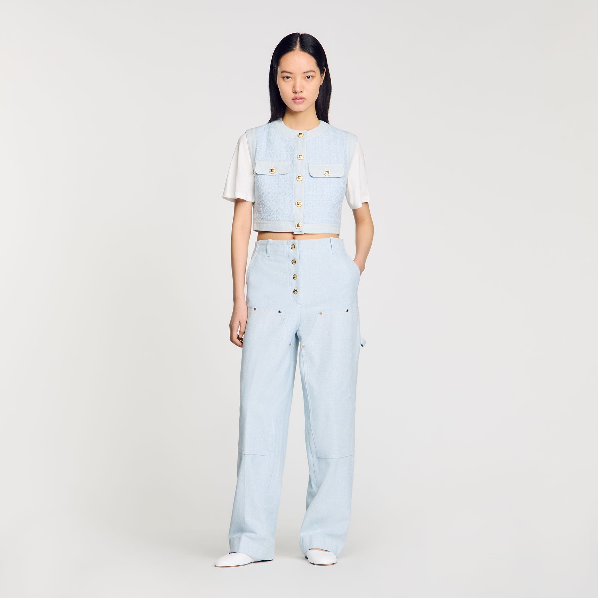 Decorative tweed jacket Sky Blue Sandro Women